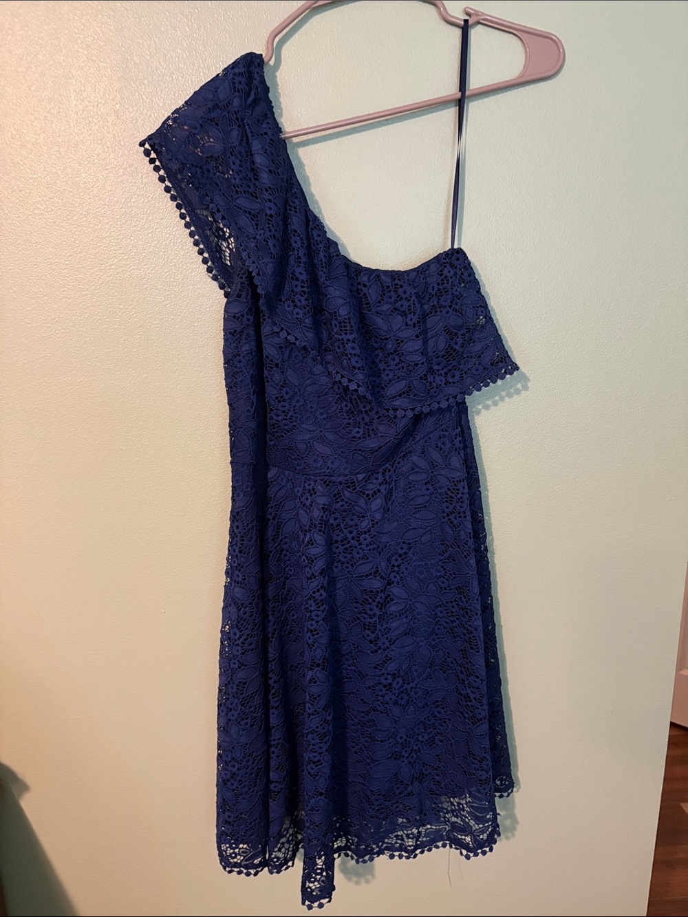 Francesca's Collections Royal Blue One-Shoulder Lace Dress